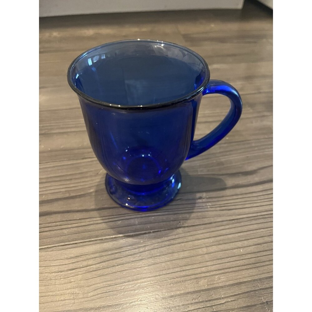 Cobalt Blue Anchor Hocking Replacement Glass Pedestal Coffee Mug with Handle USA - Picture 3 of 6